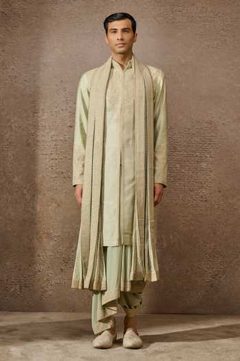 Tarun Tahiliani Green Georgette, Tussar Embroidery, Diamonds Paisley Dori Kurta Dhoti Set Online at Aza Fashions Tarun Tahiliani_Green Georgette, Tussar Embroidery, Diamonds Paisley Dori Kurta Dhoti Set _Online_at_Aza_Fashions