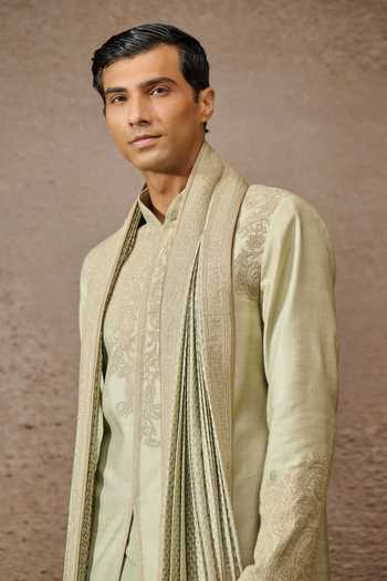 Shop Tarun Tahiliani Green Georgette, Tussar Embroidery, Diamonds Paisley Dori Kurta Dhoti Set Online at Aza Fashions Shop_Tarun Tahiliani_Green Georgette, Tussar Embroidery, Diamonds Paisley Dori Kurta Dhoti Set _Online_at_Aza_Fashions