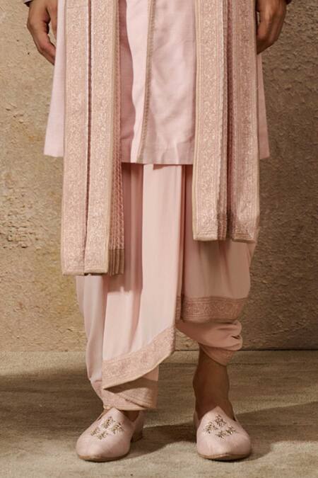 Tarun Tahiliani Pink Georgette, Tussar, Silk Diamonds, Embroidery Dori Paisley Kurta Dhoti Set Online at Aza Fashions Tarun Tahiliani_Pink Georgette, Tussar, Silk Diamonds, Embroidery Dori Paisley Kurta Dhoti Set _Online_at_Aza_Fashions