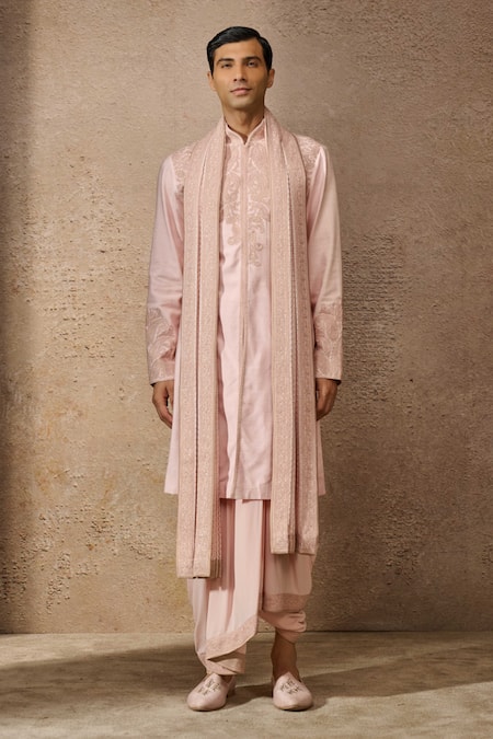 Buy Tarun Tahiliani Pink Georgette, Tussar, Silk Diamonds, Embroidery Dori Paisley Kurta Dhoti Set Online at Aza Fashions Buy_Tarun Tahiliani_Pink Georgette, Tussar, Silk Diamonds, Embroidery Dori Paisley Kurta Dhoti Set _Online_at_Aza_Fashions