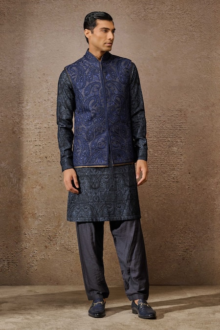 Tarun Tahiliani Dori Paisley Embroidered Waistcoat Kurta Set 