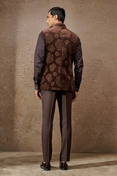 Tarun Tahiliani Pixeled Floral Pattern Waistcoat & Trouser Set 
