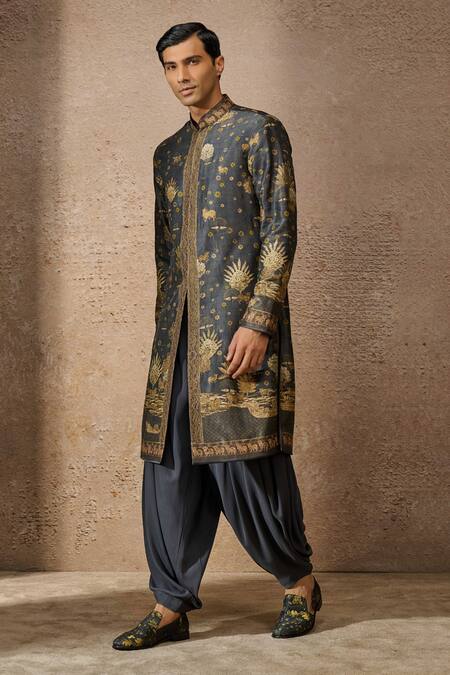 Buy_Tarun Tahiliani_Brown , Satin Embroidery, Beads Pichwai Print Kurta Set _Online_at_Aza_Fashions