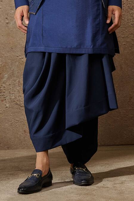 Tarun Tahiliani Blue Silk, Crepe Embroidery Paisley Placement Waistcoat Set Online at Aza Fashions Tarun Tahiliani_Blue Silk, Crepe Embroidery Paisley Placement Waistcoat Set _Online_at_Aza_Fashions