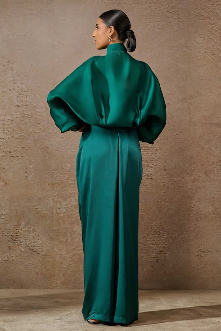 Tarun Tahiliani Embellished Ruched Top & Draped Trouser Set 