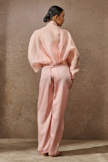 Tarun Tahiliani Rhinestone Embellished Ruched Top & Draped Trouser Set 