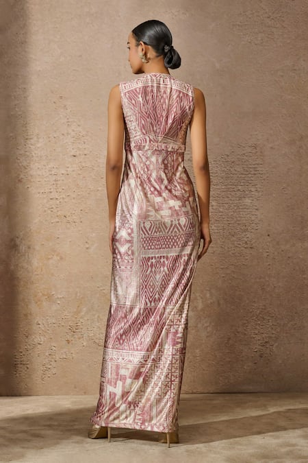 Tarun Tahiliani Signature Print Draped Maxi Dress 