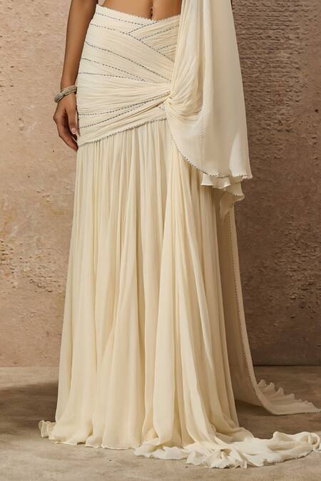 Buy Tarun Tahiliani Ivory Silk, Chiffon Crystals, Embroidery, Pre-draped Concept Saree With Blouse Online at Aza Fashions Buy_Tarun Tahiliani_Ivory Silk, Chiffon Crystals, Embroidery, Pre-draped Concept Saree With Blouse _Online_at_Aza_Fashions