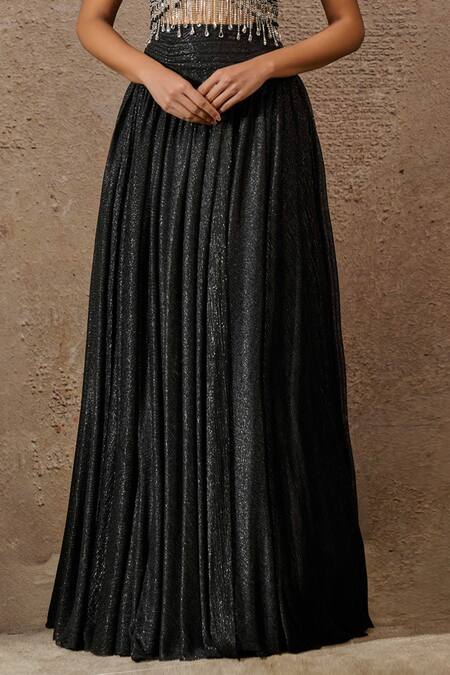Tarun Tahiliani Black Tulle, Crepe Beads Crinkled Lehenga With Crystal Embellished Blouse Online at Aza Fashions Tarun Tahiliani_Black Tulle, Crepe Beads Crinkled Lehenga With Crystal Embellished Blouse _Online_at_Aza_Fashions