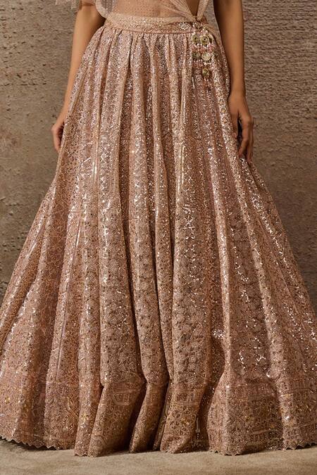 Tarun Tahiliani Pink Tulle, Silk Satin Architecture Motif Lehenga And Bralette With Attached Drape Online at Aza Fashions Tarun Tahiliani_Pink Tulle, Silk Satin Architecture Motif Lehenga And Bralette With Attached Drape _Online_at_Aza_Fashions