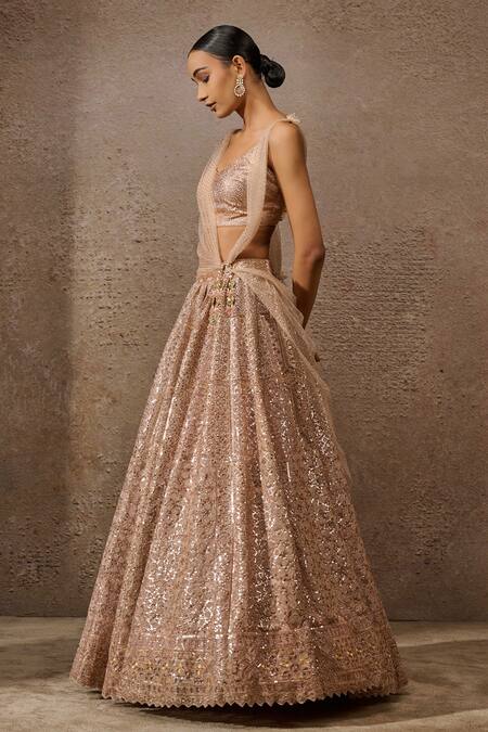 Shop Tarun Tahiliani Pink Tulle, Silk Satin Architecture Motif Lehenga And Bralette With Attached Drape Online at Aza Fashions Shop_Tarun Tahiliani_Pink Tulle, Silk Satin Architecture Motif Lehenga And Bralette With Attached Drape _Online_at_Aza_Fashions