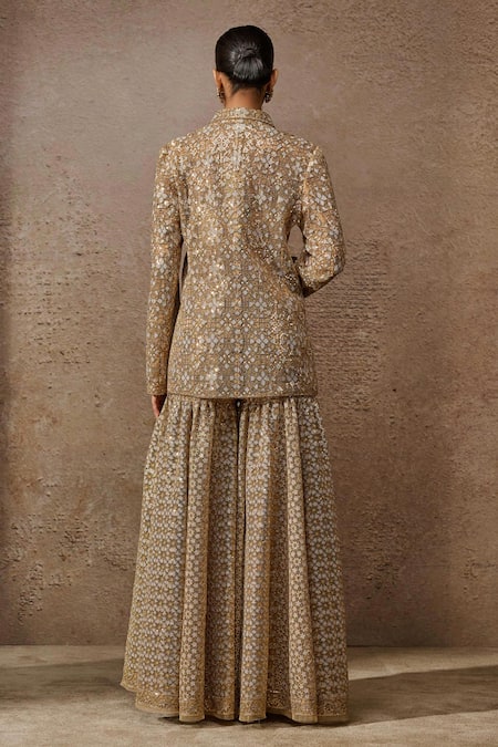 Tarun Tahiliani Sequin Geometric Embroidered Jacket Sharara Set 