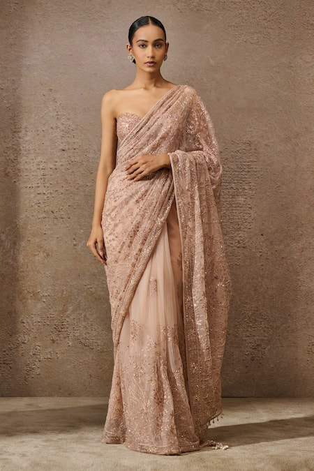 Tarun Tahiliani Pearl Sequin Hand- Embroidered Saree With Bustier 