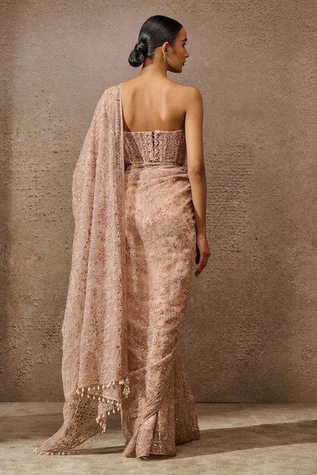 Tarun Tahiliani Pearl Sequin Hand- Embroidered Saree With Bustier 