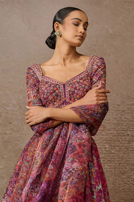 Buy Tarun Tahiliani Fuchsia Kota Doria, Silk, Satin Crystals, Geometric Mandala Print Lehenga Set Online at Aza Fashions Buy_Tarun Tahiliani_Fuchsia Kota Doria, Silk, Satin Crystals, Geometric Mandala Print Lehenga Set _Online_at_Aza_Fashions