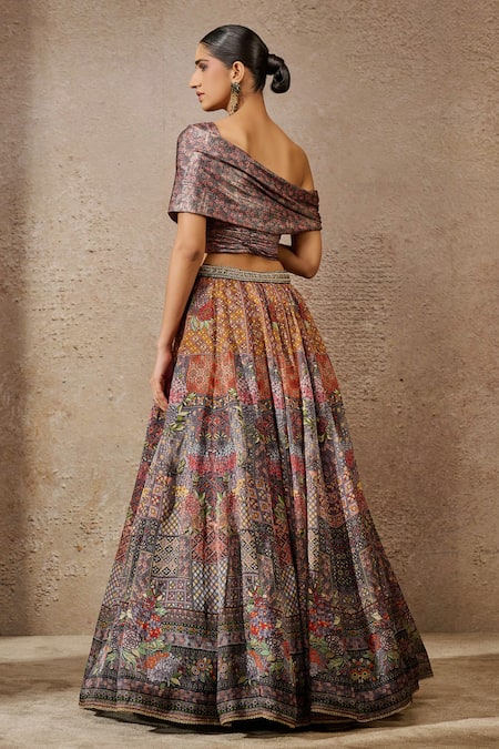 Tarun Tahiliani Floral Geometric Print Lehenga With Draped Blouse 
