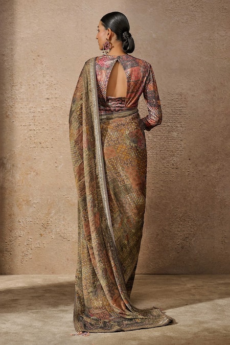 Tarun Tahiliani Floral Geometric Print Saree With Blouse 