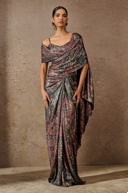 Tarun Tahiliani Geometric Print Pre-Draped Concept Saree With Blouse 