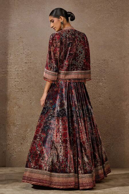 Tarun Tahiliani Silk Velvet Geometric Print Lehenga Cape Set 