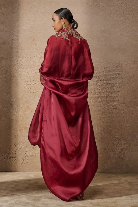 Tarun Tahiliani Crystal Embellished Cape Skirt Set 