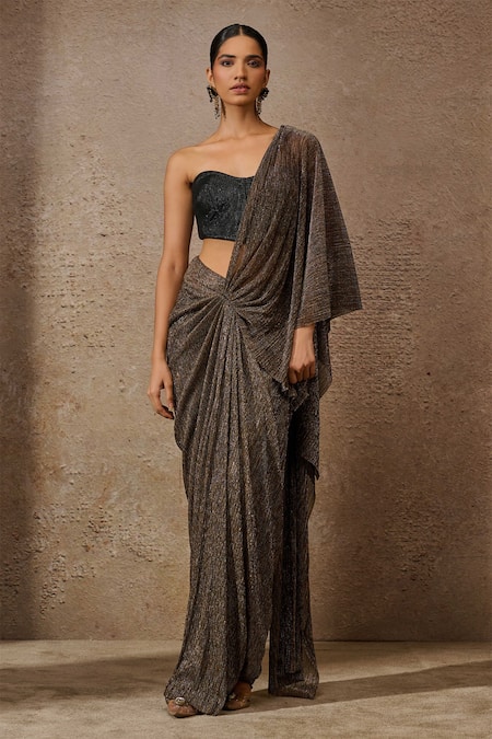 Tarun Tahiliani Pre-Draped Concept Saree With Embellished Bustier 