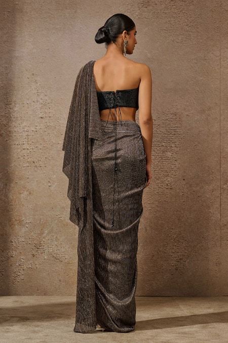 Tarun Tahiliani Pre-Draped Concept Saree With Embellished Bustier 