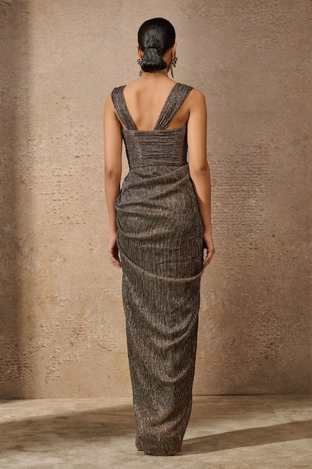 Tarun Tahiliani Crinkled Draped Dress 