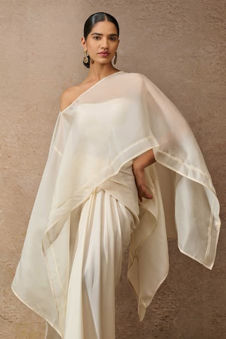 Shop Tarun Tahiliani Ivory Satin, Jersey Asymmetric Organza Kaftan Top Skirt Set Online at Aza Fashions Shop_Tarun Tahiliani_Ivory Satin, Jersey Asymmetric Organza Kaftan Top Skirt Set _Online_at_Aza_Fashions