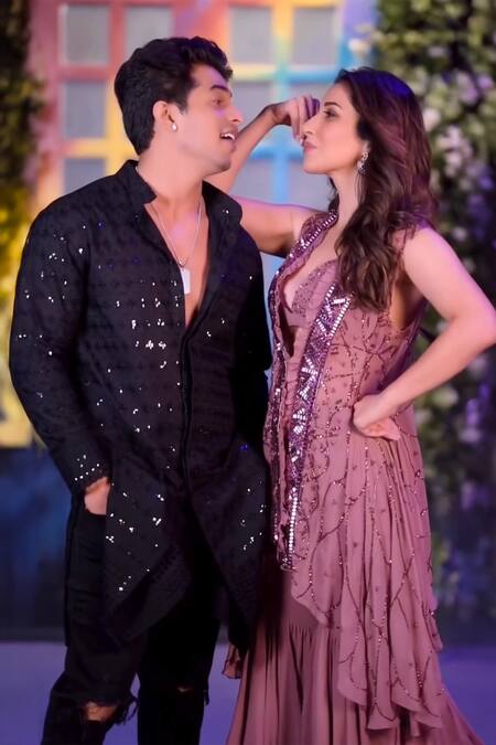 Shop Mehak Murpana Pink Georgette, Lining Butter Crepe Abstract, Cutdana, Embroidered Sharara Set Online at Aza Fashions Shop_Mehak Murpana_Pink Georgette, Lining Butter Crepe Abstract, Cutdana, Embroidered Sharara Set_Online_at_Aza_Fashions