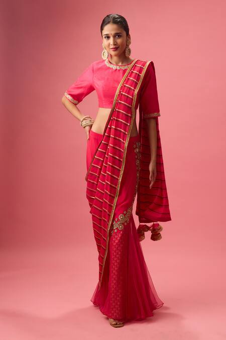Nikasha_Pink Organza, Georgette, Gota Patti, Double Layered Lehenga Set _Online_at_Aza_Fashions