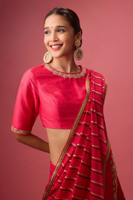 Shop_Nikasha_Pink Organza, Georgette, Gota Patti, Double Layered Lehenga Set _Online_at_Aza_Fashions