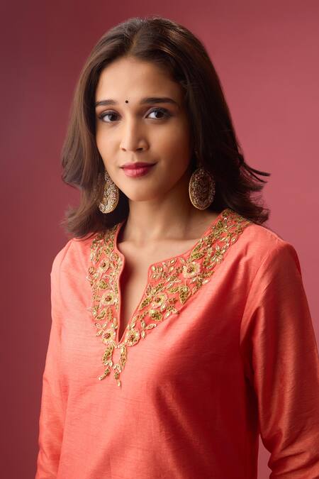 Buy_Nikasha_Peach Organza, Embroidery, Sequins, Gota Patti, Kurta Lehenga Set 