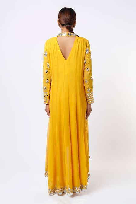 Studio A Mirror Embroidered High Low Anarkali With Pant 