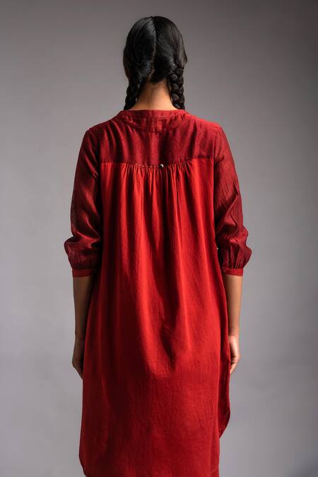 Buy JAYATI GOENKA Red Satin, Embroidery Mandarin Celestial Solid Kurta With Trouser Online at Aza Fashions Buy_JAYATI GOENKA_Red Satin, Embroidery Mandarin Celestial Solid Kurta With Trouser _Online_at_Aza_Fashions