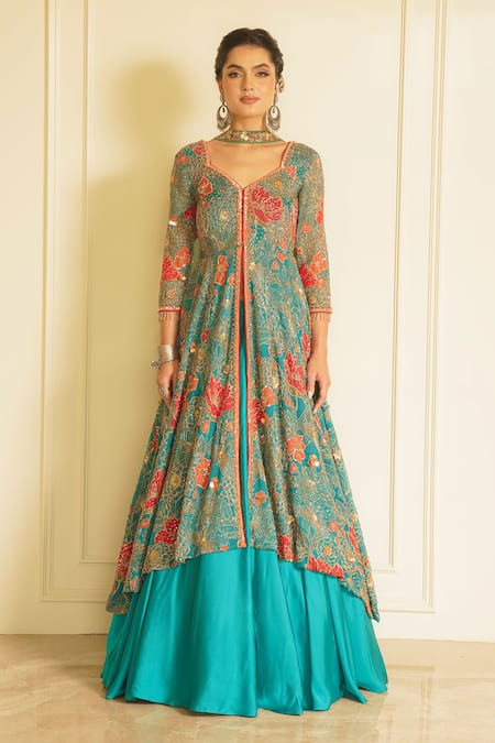 Vesture Fragrant Forest Embroidered Anarkali Lehenga Set 