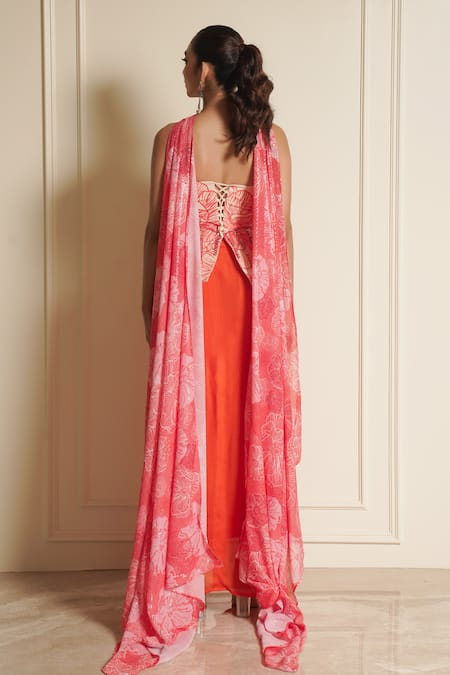 Vesture Cosmos Crush Floral Embroidered Draped Skirt Set 