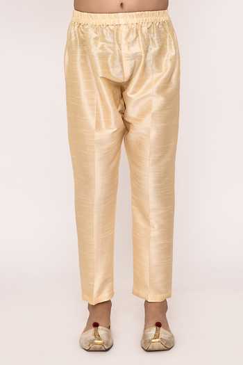 Petite Pomme_Yellow Brocade, Silk Sequins, Lace Embellished Layered Sherwani With Pyjama _Online_at_Aza_Fashions