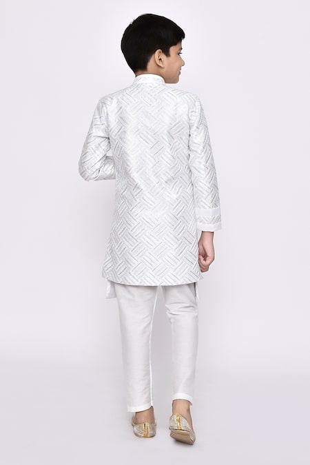 Shop_Petite Pomme_Off White Silk Sequin Threadwork Layered Sherwani With Pyjama _at_Aza_Fashions