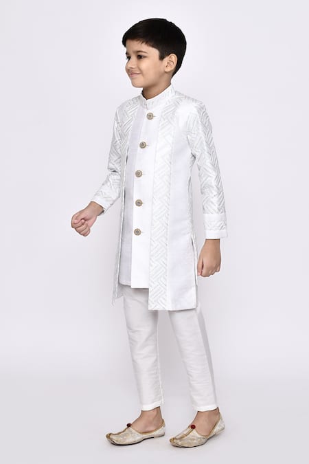 Buy_Petite Pomme_Off White Silk Sequin Threadwork Layered Sherwani With Pyjama _Online_at_Aza_Fashions