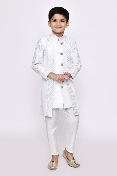 Petite Pomme_Off White Silk Sequin Threadwork Layered Sherwani With Pyjama _at_Aza_Fashions