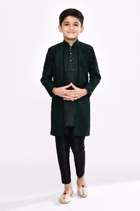 Petite Pomme Sequin Threadwork Layered Sherwani With Pyjama 