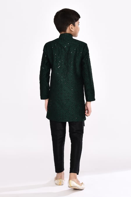 Petite Pomme Sequin Threadwork Layered Sherwani With Pyjama 