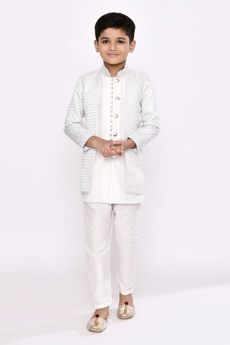 Arihant Rai Sinha Off White Sherwani Kasak Zari Jacquard Woven Vine Layered With Pyjama 