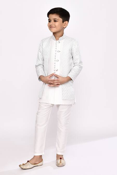Petite Pomme_Off White Silk, Brocade Beads Vine Woven Layered Sherwani With Pyjama _at_Aza_Fashions