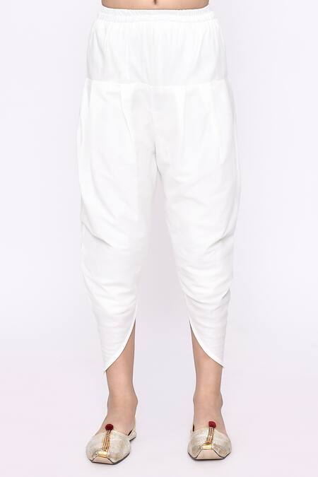 Petite Pomme_Off White Silk, Jacquard Botanic Pattern Layered Sherwani With Dhoti Pant _at_Aza_Fashions