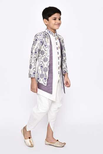 Buy_Petite Pomme_Off White Silk Embroidery Layered Botanic Pattern Sherwani With Dhoti Pant _Online_at_Aza_Fashions