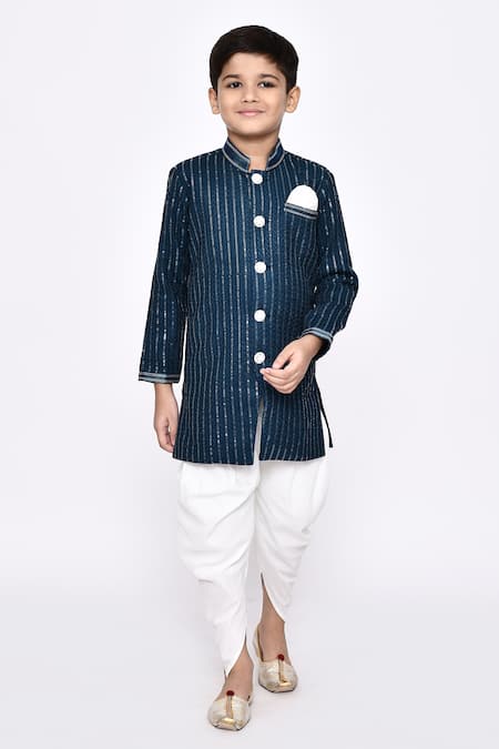 Arihant Rai Sinha Blue Sherwani Imported Silk Embellished Sequin Threadwork With Dhoti Pant 