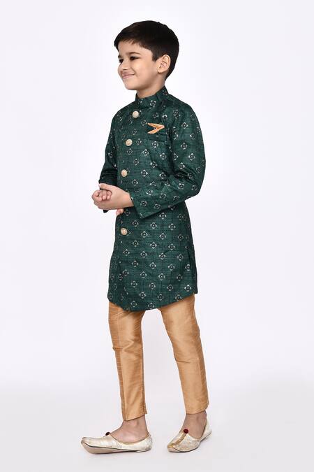 Shop_Petite Pomme_Green Silk Embroidery Sequin Butti Sherwani With Pyjama _Online_at_Aza_Fashions