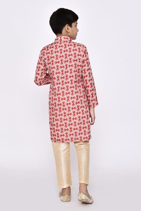 Shop_Petite Pomme_Maroon Rayon, Silk Embroidery Geometric Pattern Kurta With Pyjama _at_Aza_Fashions