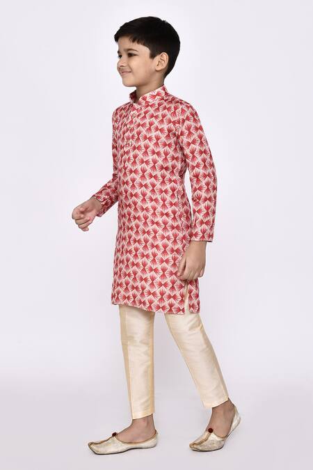 Shop_Petite Pomme_Maroon Rayon, Silk Embroidery Geometric Pattern Kurta With Pyjama _Online_at_Aza_Fashions